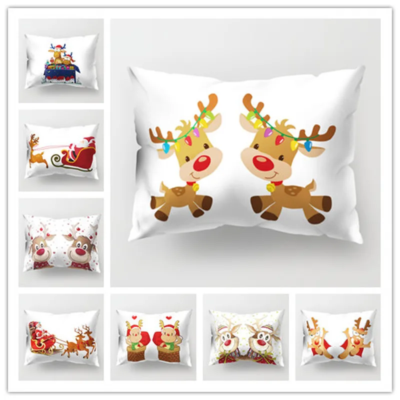 Nordic style Christmas Elk pattern polyester printed pillow cover Home cushion cover rectangular 50x30cm chair lumbar pillowcase