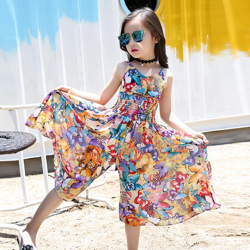 Children Girls Tassel Flower Overalls Sleeveless Jumpsuit Long Pants Outfits