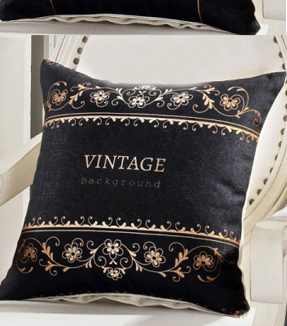 Retro Vintage Cushion Cover Case Geometric Flower Printed Black Gold Pillows Cases Sofa Bedroom Home Decorative Throw Pillowcase (10)