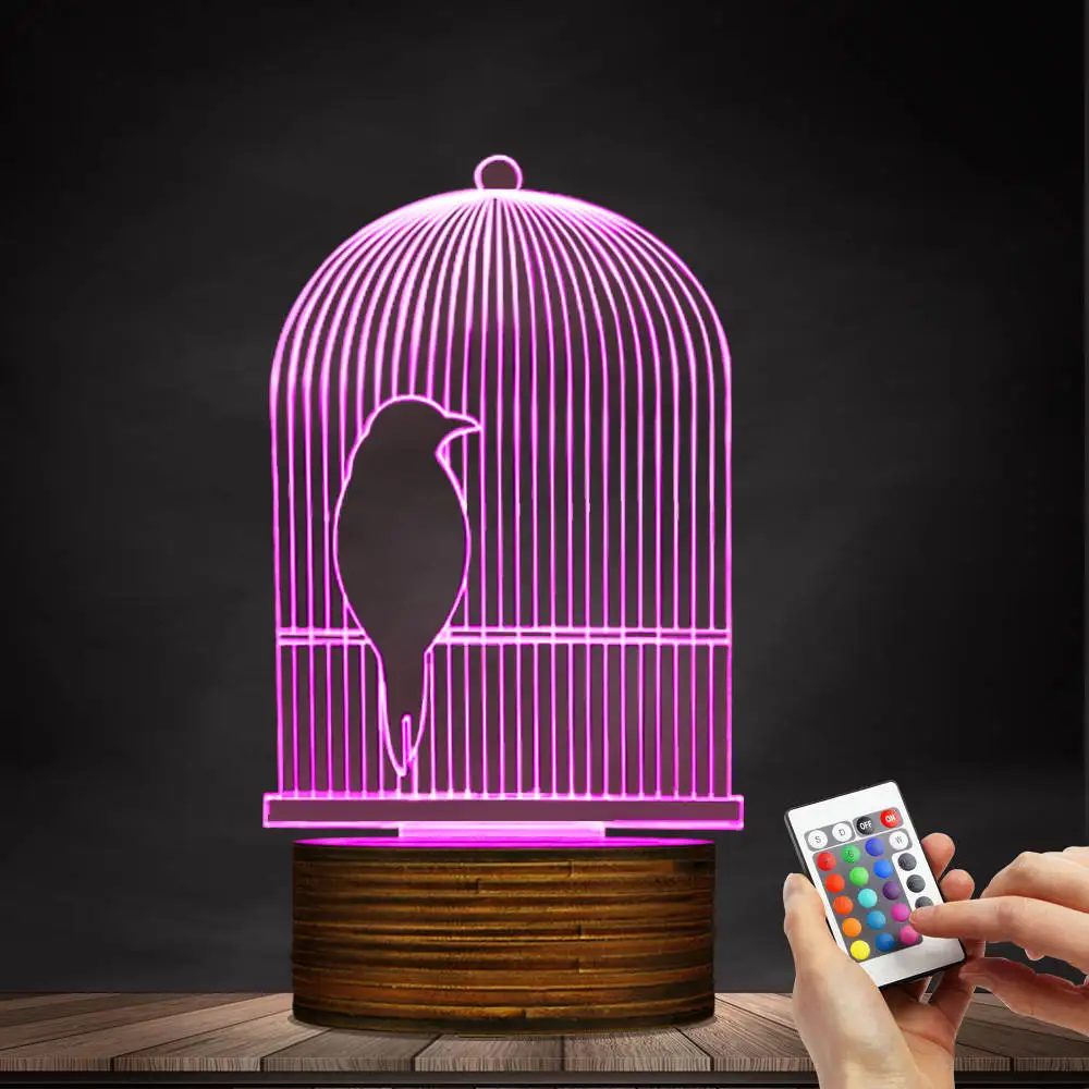 1Piece Bird Cage 3D Optical illusion Lamp LED Night Light Bird
