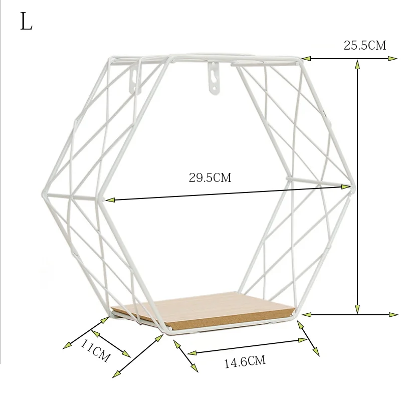 Простой кованого железа твердой древесины стене висит хранения стойки 6 сбоку геометрический стеллаж для хранения Кухня Гостиная Офис настенное крепление