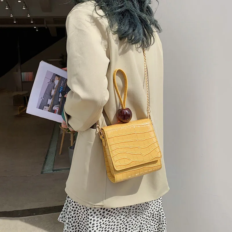 

HISUELY Luxury Handbags Women Bags Designer Crocodile Pattern Acrylic Ball Small Flap Box Bag Casual Clutch Shoulder Tote Bag