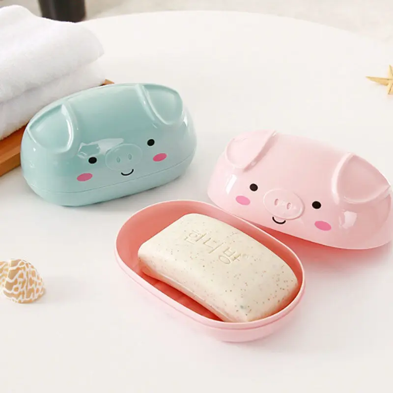 

Creative Cartoon Solid Color Pig Shape Soap Box Bathroom Double Drain Soap Box Plastic Small Dish Plate Bathroom Soap Box