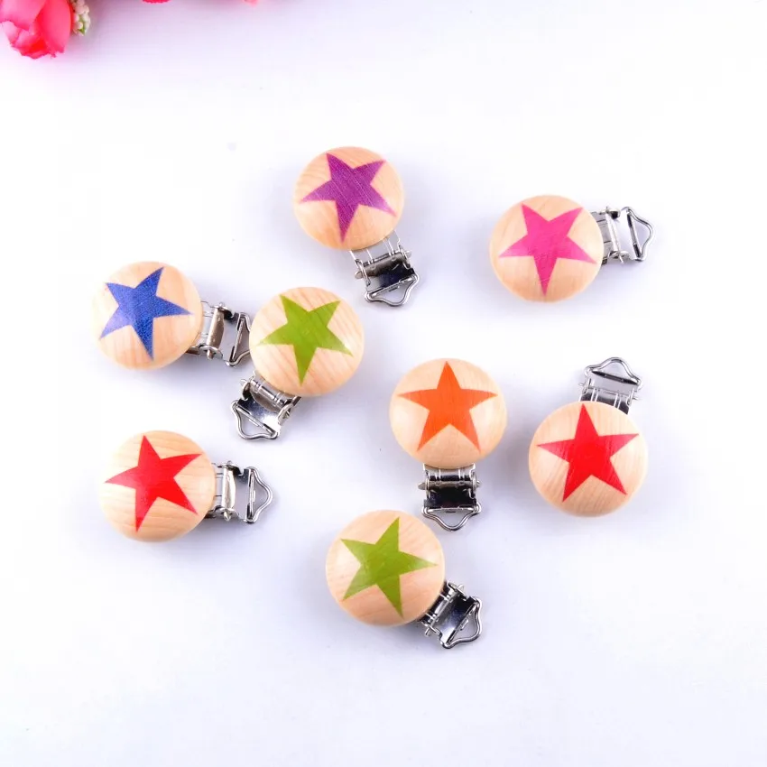 

Free Shipping 5PCs Baby Pacifier Clips Pattern Wood Metal Holders Cute Infant Soother Clasps Accessories 4.4x2.9cm