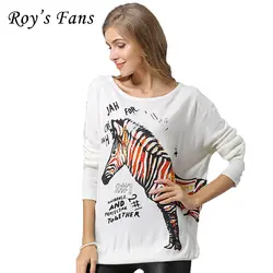 Roy поклонников модные женские туфли печати свитер длинный рукав "летучая мышь" Повседневное свободные длинные свитера для Для женщин