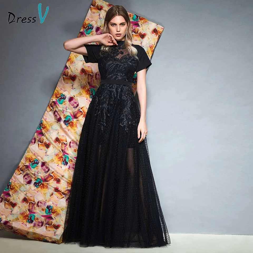 black high neck prom dress