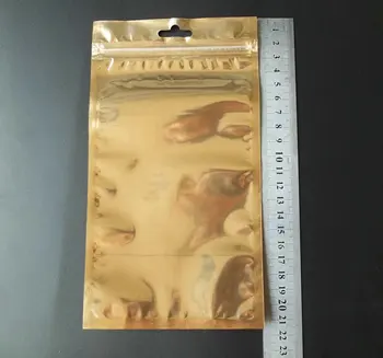 

800pcs/lot 12*21cm Plastic Zipper clear+gold back silver Retail Packaging Bag for iphone 5s 6 6s case package bag with hang hole