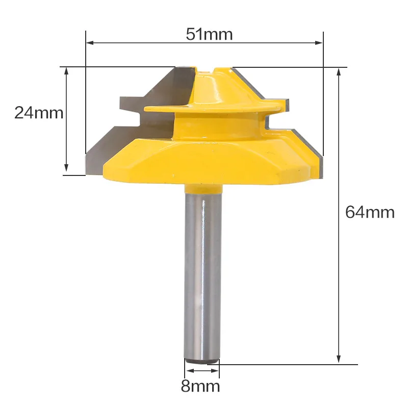  1PC 8mm Shank Medium Lock Miter Router Bit - 45 Degree - 3/4