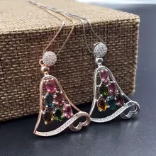 Натуральный многоцветный Турмалин Подвеска S925 серебро Природный камень кулон Цепочки и ожерелья модный элегантный колокол женщин партии Fine Jewelry