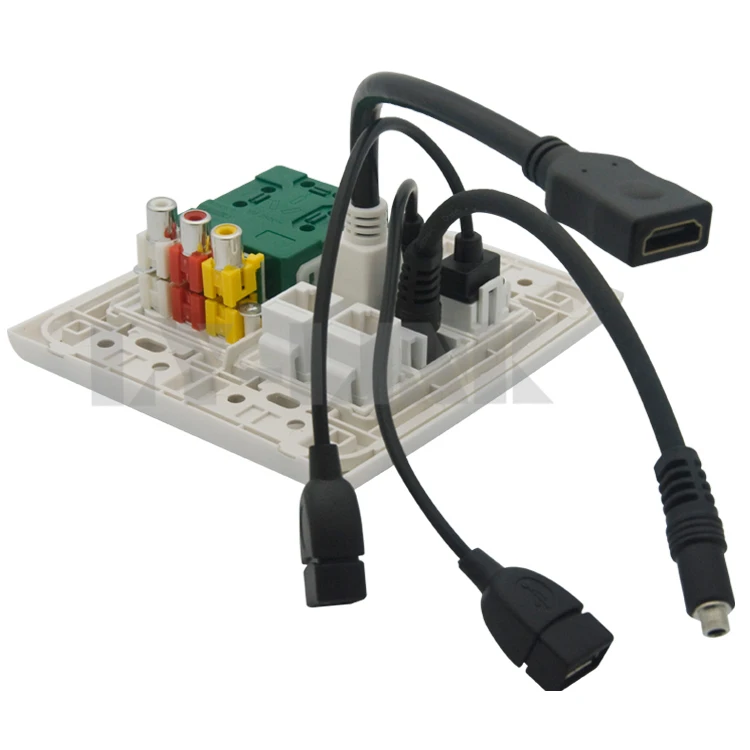 120*120 универсальная розетка+ 3RCA+ hdmi+ 3,5 мм аудио+ USB+ RJ45 настенная пластина с задней частью женский короткий кабель