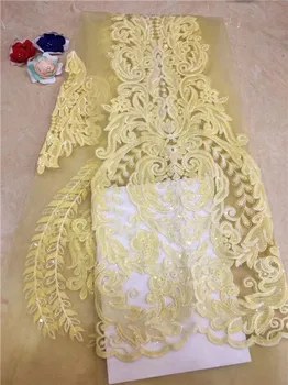 

Nigerian Lace Fabric Latest African Lace Fabric French Sequins Lace Fabric For Wedding Dress evening dress white pink yellow ZX2