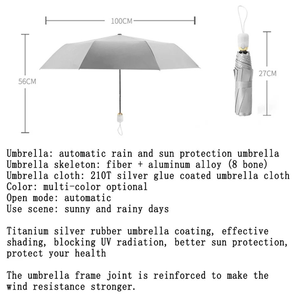 Полностью автоматический женский зонт с защитой от ультрафиолета, три складных зонта, Женский Зонт от дождя, 8 K, ветрозащитный женский зонт для путешествий, sombrilla, Плайя