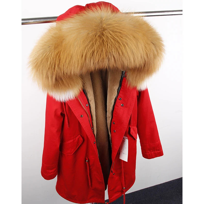 Новая длинная женская зимняя куртка Парка с натуральным мехом Пальто с воротником с мехом лисы Высокое качество Подклад искусственный мех