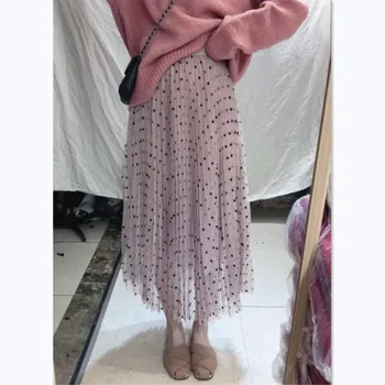 

2019 Spring New Arrival Fairy Dot Printed Velvet Splicing Double Yarn Tulle Skirt 5 Colors Available Ladies Skirts Free Shippin