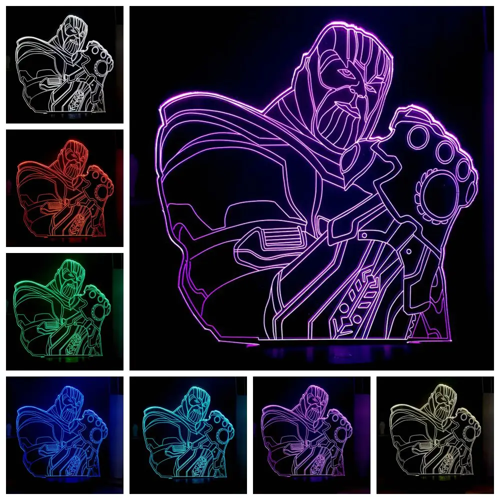 Новинка светодиодный ночник Marvel фигурка злодея Thanos USB сенсорная настольная лампа