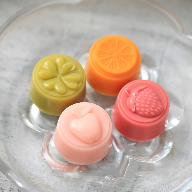 

4 Cavities Fruits Soap Silicone Mold Lemon Strawberry Clover Plaster Crafts Mould Round Shape Mini Soap Candle Making Molds