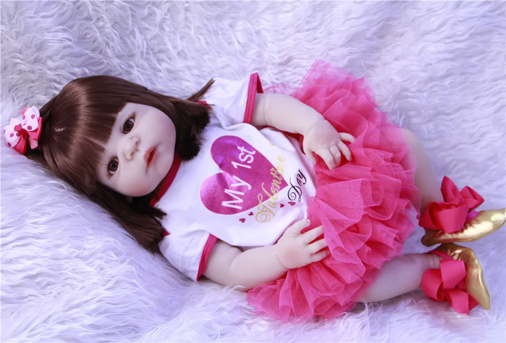 

Bebe-reborn 55cm Full Silicone Reborn Baby Doll Girl body Lifelike 22inch Newborn Babies princess BJD Bath Toy doll gift