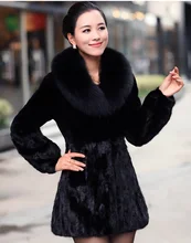 2016 New Women Winter Slim Mink Fur Coat Female Long Sleeve Removable Faux Fox Fur Collar Fur Jacket Thick Outerwear A126