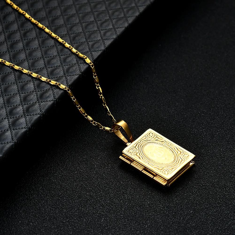 

Unisex Islamic ALLAH Quran Box Photo Locket Pendant Necklace
