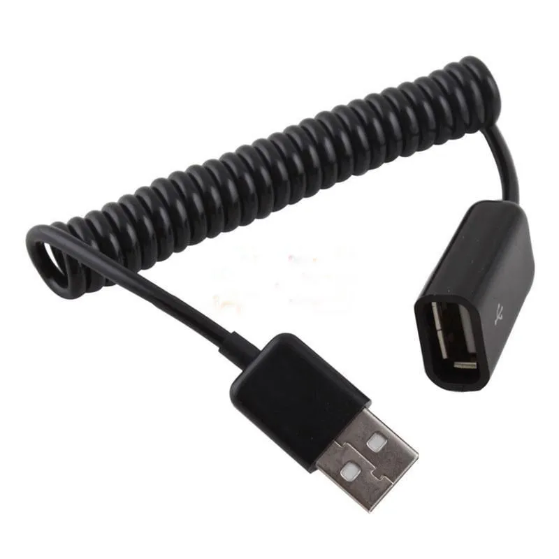 1 шт. Высокое качество спиральный кабель USB 2,0 мужчин и женщин удлинитель Кабель-адаптер шнур черный для ПК/ноутбука