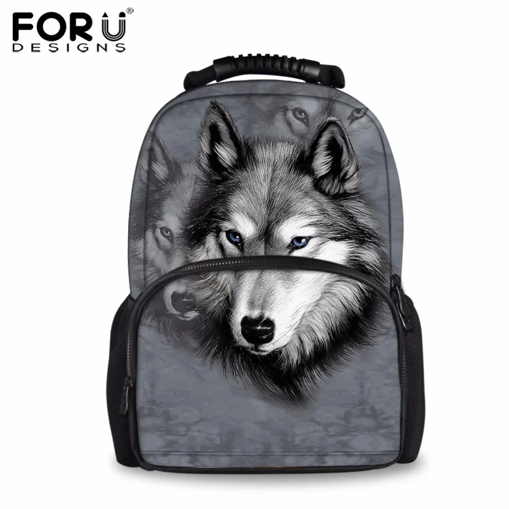 Buy FORUDESIGNS Gray 3D Wolf Animal School Bags
