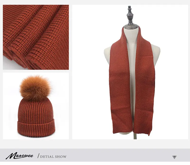 Winter Beanies Fox Pompom Fur Wool Knitted Hat The Female Of The Mink Caps Beanie Hats For Women Girl 'S Hats Scarves Cap Scarf