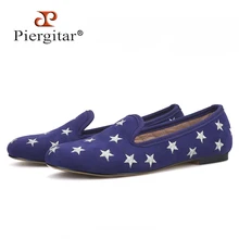 Piergitar/новая стильная Осенняя Женская бархатная обувь синего цвета женские лоферы на выпускной вечер и банкет с вышитыми звездами женская повседневная обувь на плоской подошве