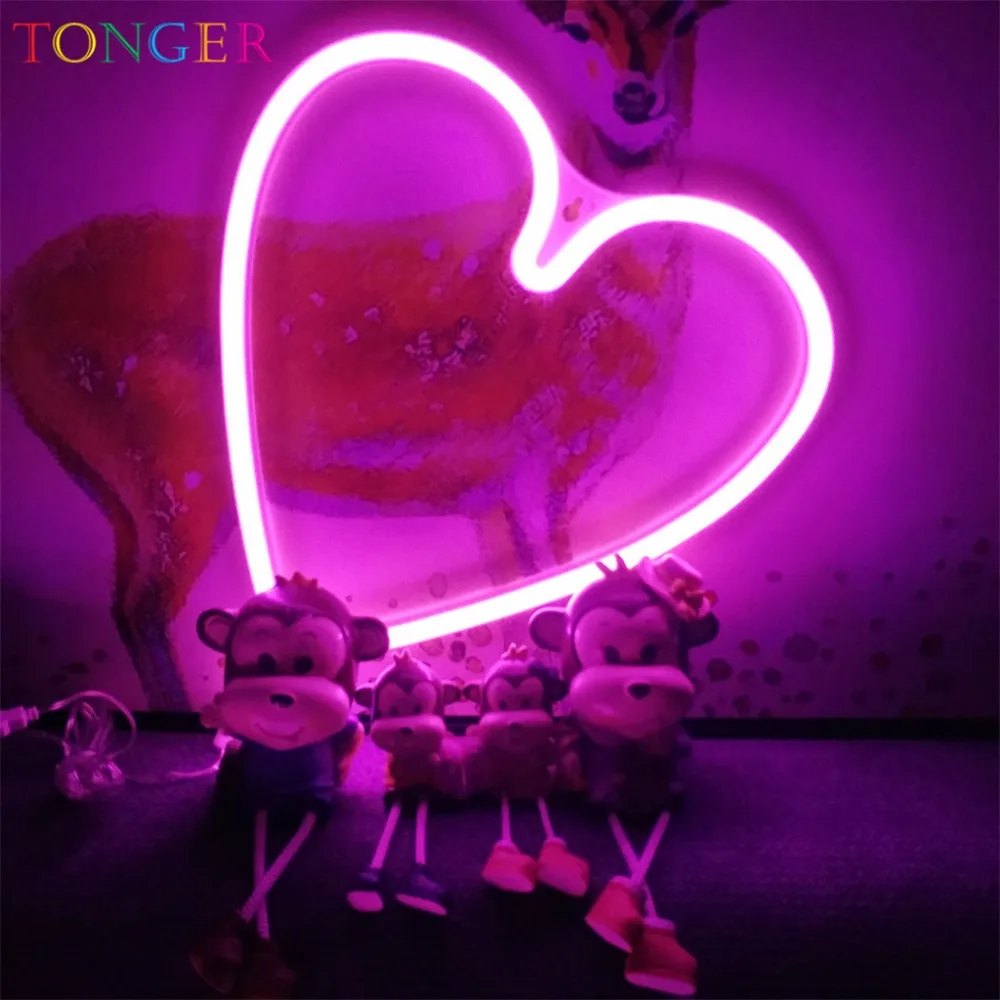 TONGER Operated pink hart Neon Art Sign LED Handmade Visual Artwork Home Wall Decor Leon Light for Kids Room TG2002 | Освещение