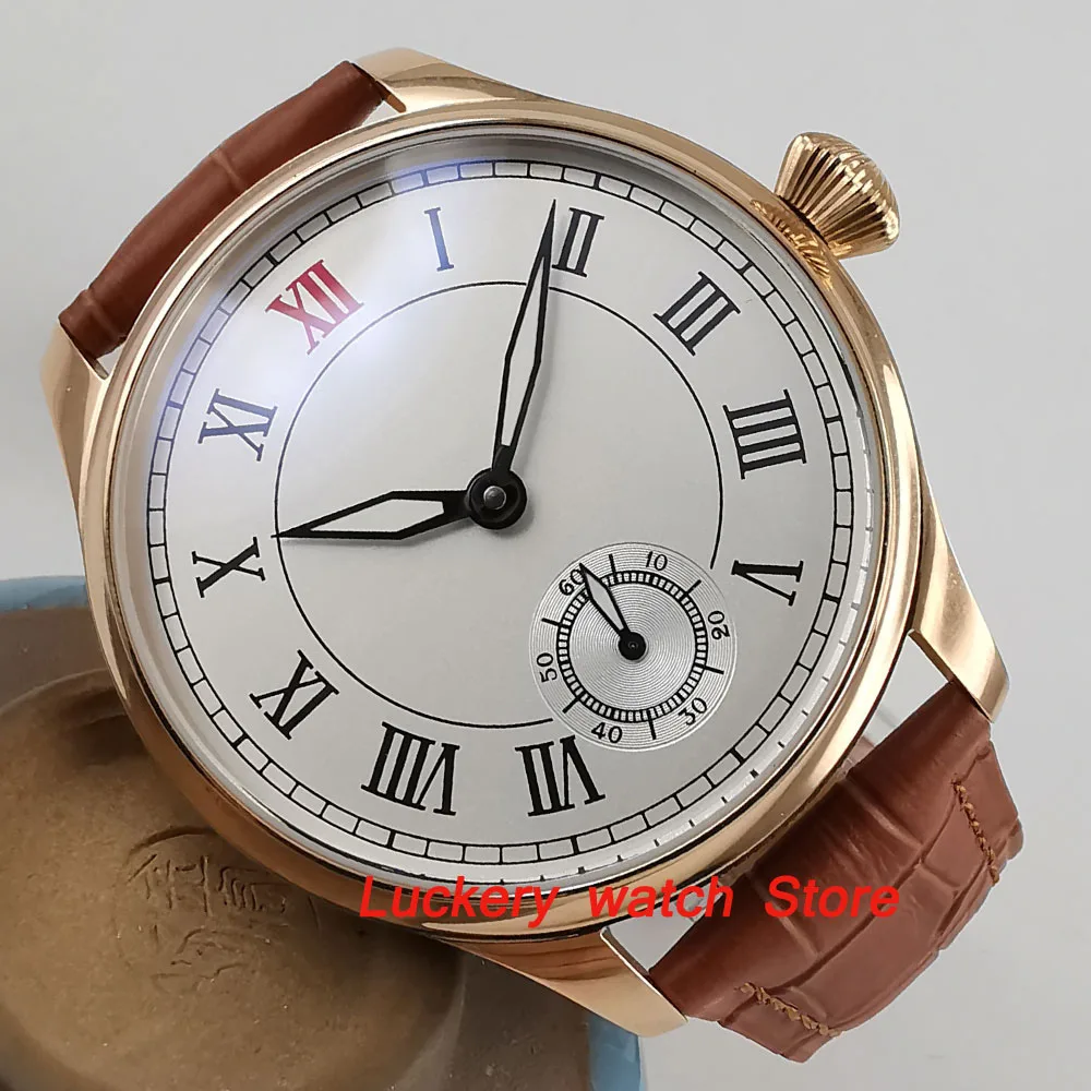 

44mm Parnis golds case white dial black pointer 6498 hand winding movement Men's watch-PM24