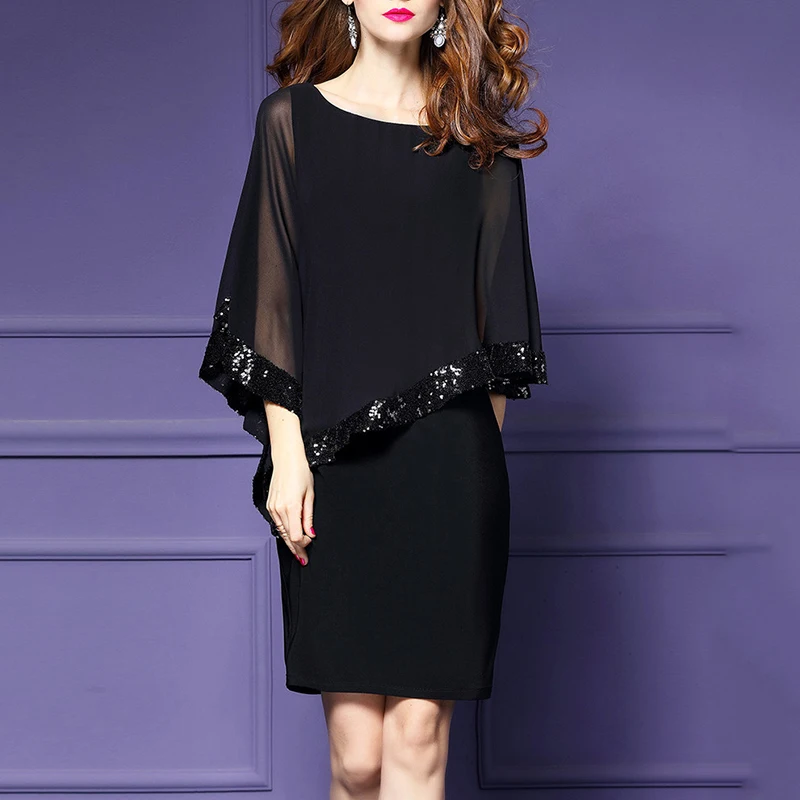 

2018 Women Oversized Dress 2XL 3XL Slit Sleeve Sequins Tulle Dress Ladies plus size Office Casual Party Dresses