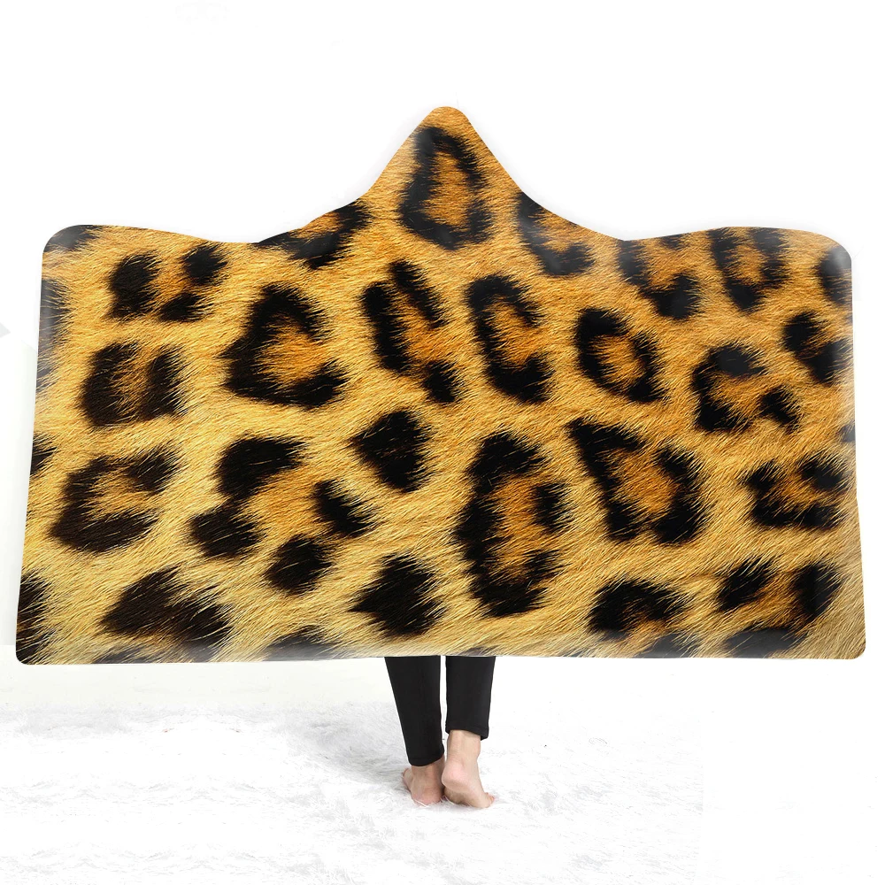 

Leopard Tiger Zebra Stripes 3D Plush Hooded Blanket Warm Wearable Soft Fleece Throw Blankets for Girls Women Lady