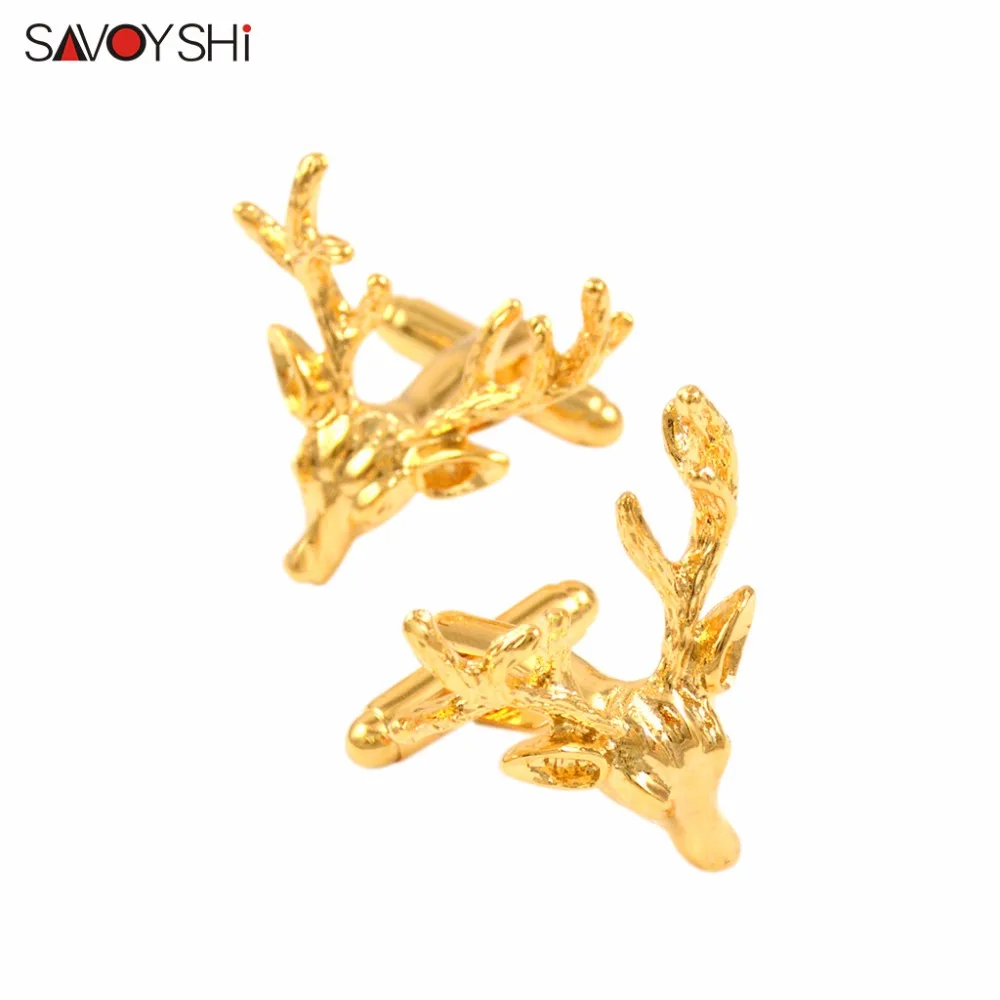 

SAVOYSHI Novelty Gold Color Deer Cufflinks For French Shirt Mens Cuff Buttons High Quality Animal Groom Cufflinks Brand Jewelry