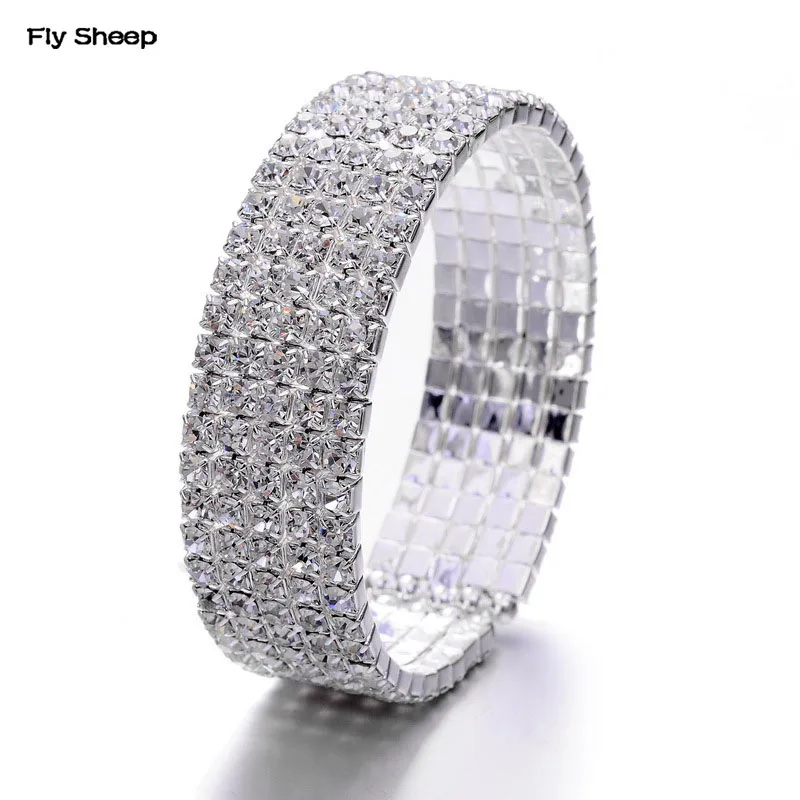 

Fashion Elastic Crystal Bracelets for Women Versatile Simulated Shiny Diamonds Bling Bling Wide Bangles Bracelet Bridal Jewelry