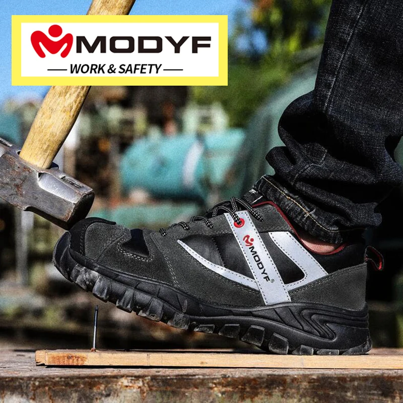 

MODYF Men's Outdoor Safety Working Boots Steel Toe Cap Anti-smashing Footwear Breathable Lining Mesh Protective Sneaker