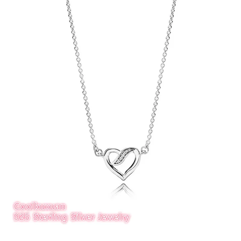 

Valentine's Day Authentic 925 Sterling Silver Ribbons of Love, Clear CZ Of Logo Jewelry Necklace For Fashion Women