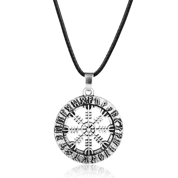 

MQCHUN Wholesale Viking Runes Vegvisir Hollow Compass Pendant Necklace Viking Odin's Symbol of Norse Runic Necklace-30