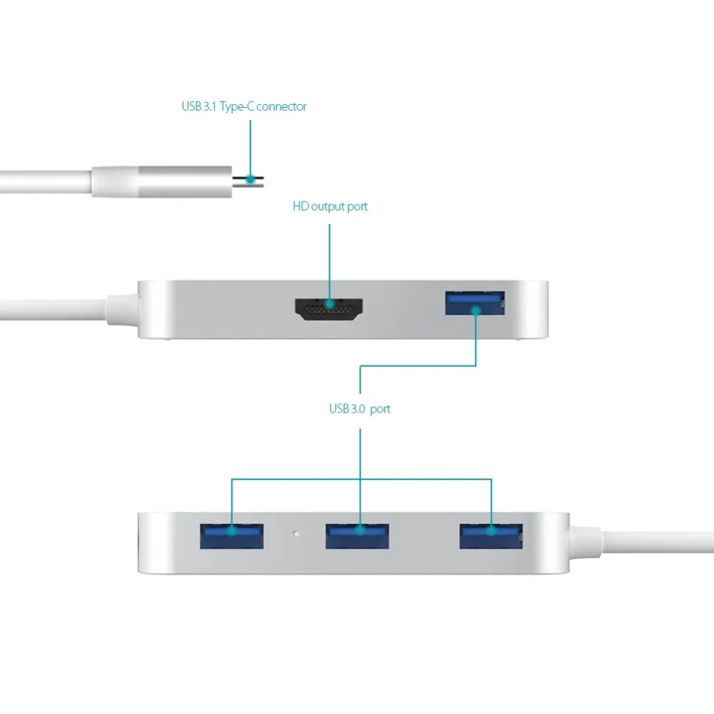 Dodocool алюминиевый концентратор USB 3,0 type C на 4 порта с выходным портом HDMI USB-C-HDMI концентратор 4K HD для MacBook Pro Google Chromebook