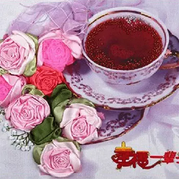 

42X35cm Happy Forever DIY Ribbon Embroidery Fashion 3d Print Cross Stitch Kit Needlework Unfinished Wall Painting Craft Gift