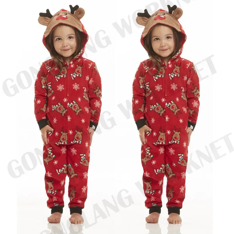 Одинаковые рождественские пижамы для всей семьи, пижама с изображением оленя для мамы, папы и детей, одежда для сна на молнии, Семейные комплекты