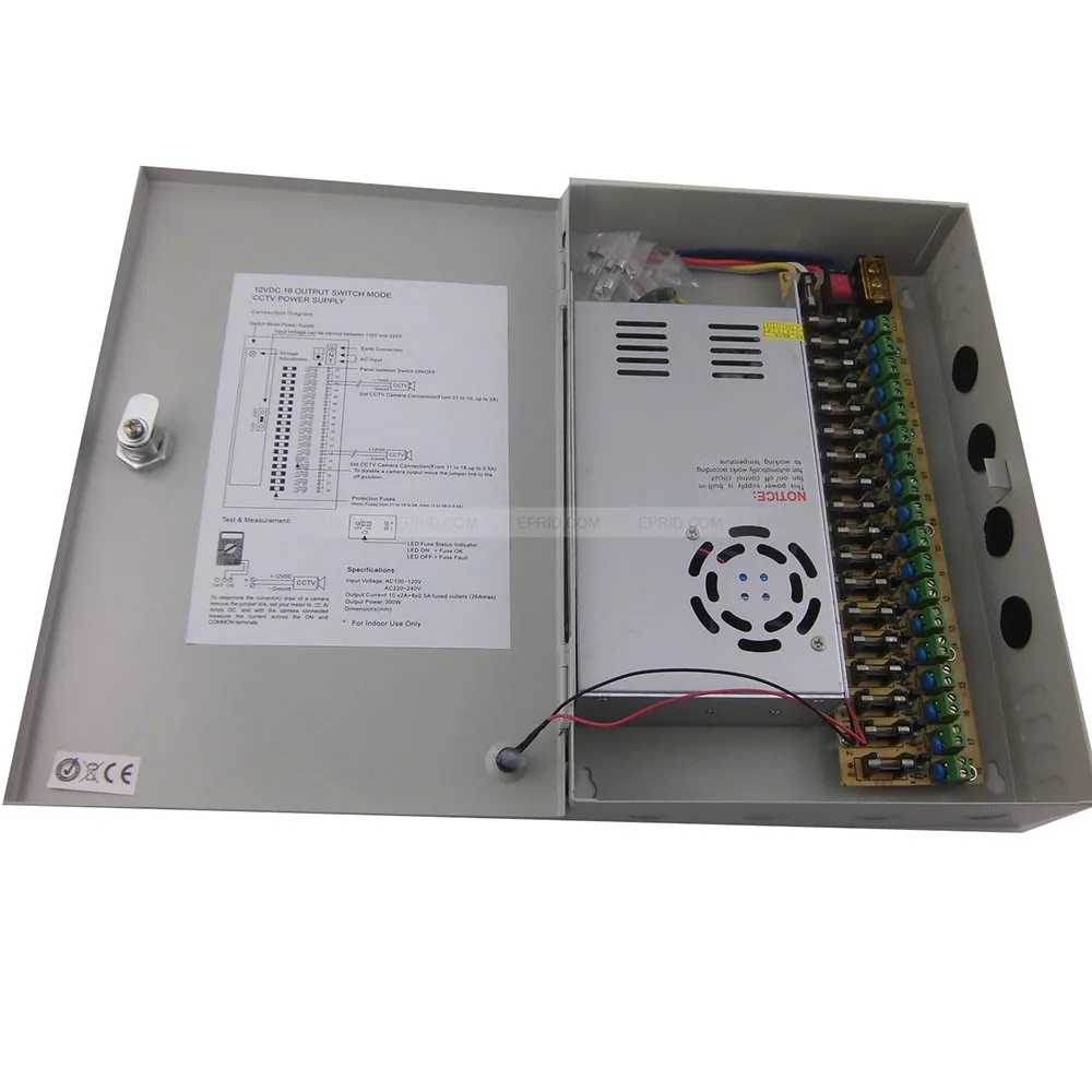 

DC12V 30A 18CH 360W Switching Power Supply Box / Monitor Power Supply AC 100-240V For 18 Ports CCTV Cameras or led strip light