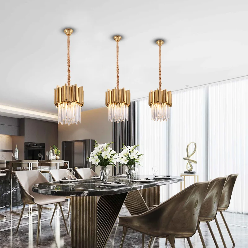 

Modern Crystal Chandelier Lighting Dining Room Kitchen Island Bedroom Chain Loft Chandeliers Ceiling Gold/Chrome Light Fixtures