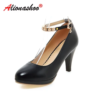 

Women Pumps Fashion Classic Patent Leather High Heels Shoes Round Toe Metal Chains Wedding Women Dress Shoes Plus Size 34-43