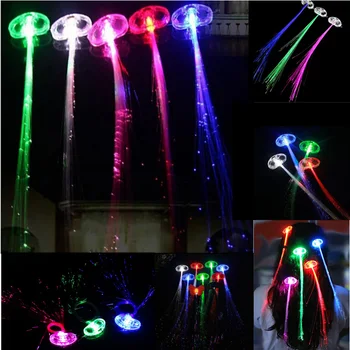 

10pcs/lot Colorful Glow LED Braid Hair Halloween Christmas Party Decoration Clip Extension Glowing by Hairpin Optical Fiber Silk
