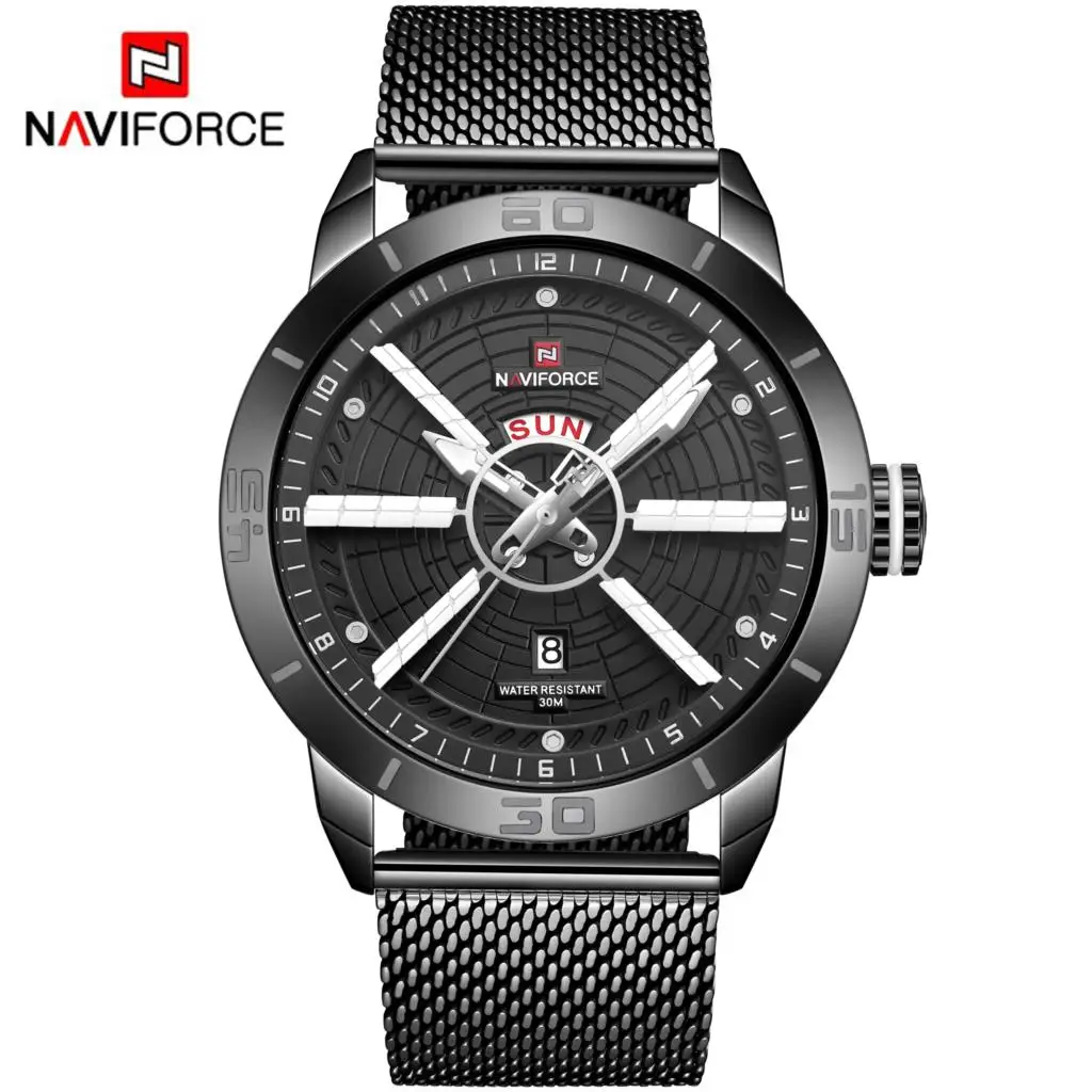 Для мужчин s часы лучший бренд класса люкс NAVIFORCE мужские наручные кварцевые часы Аналоговые 30 м водонепроницаемые Модные золотые часы Relogio Masculino - Цвет: Черный