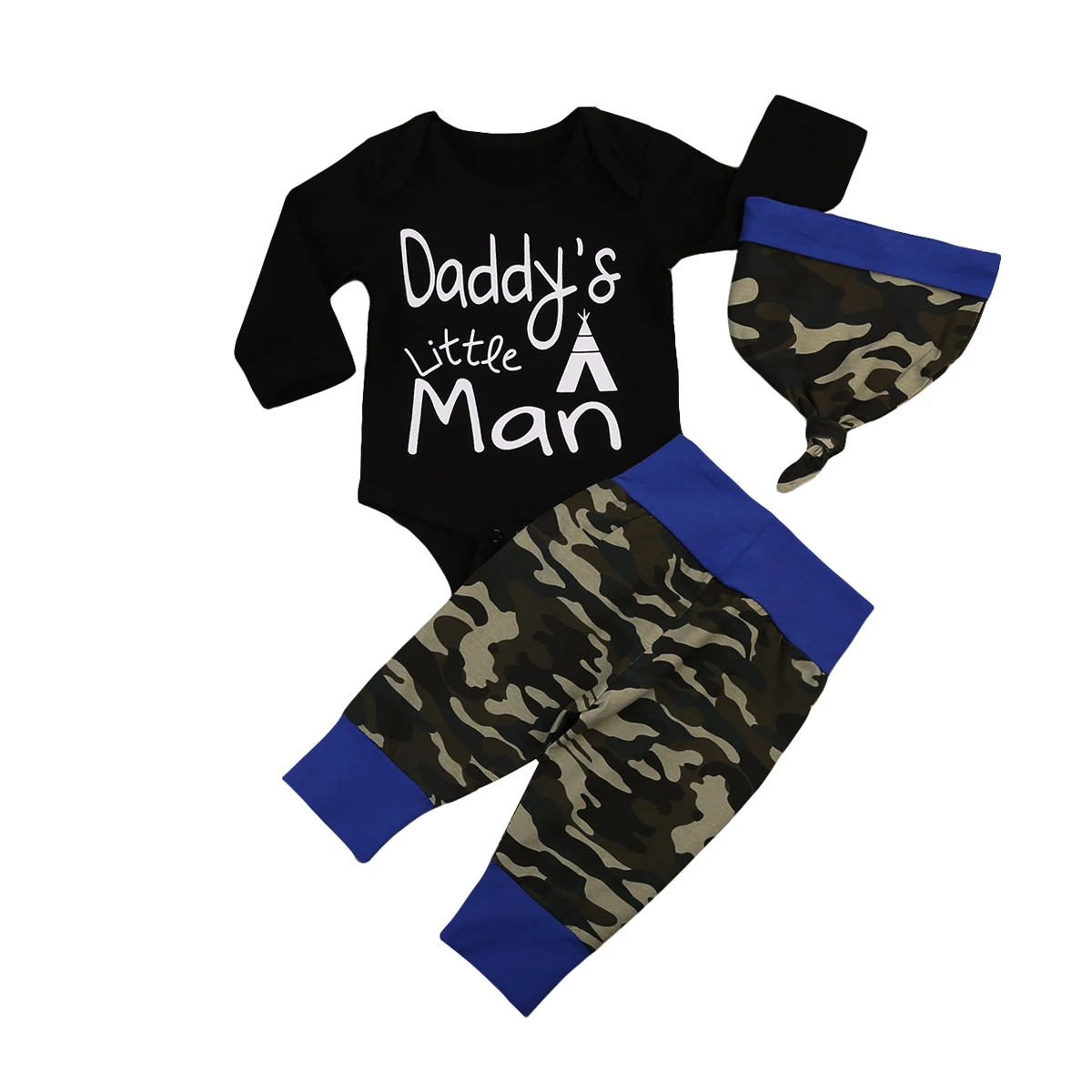 Одежда для малышей; хлопковый верхний комбинезон с длинными рукавами для маленьких мальчиков; камуфляжные штаны; шапка; комплект одежды из 3 предметов; От 0 до 2 лет - Цвет: Черный