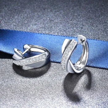 

Hutang 925 Silver Hoop Earrings For woman Fine Jewelry White cubic Zirconia