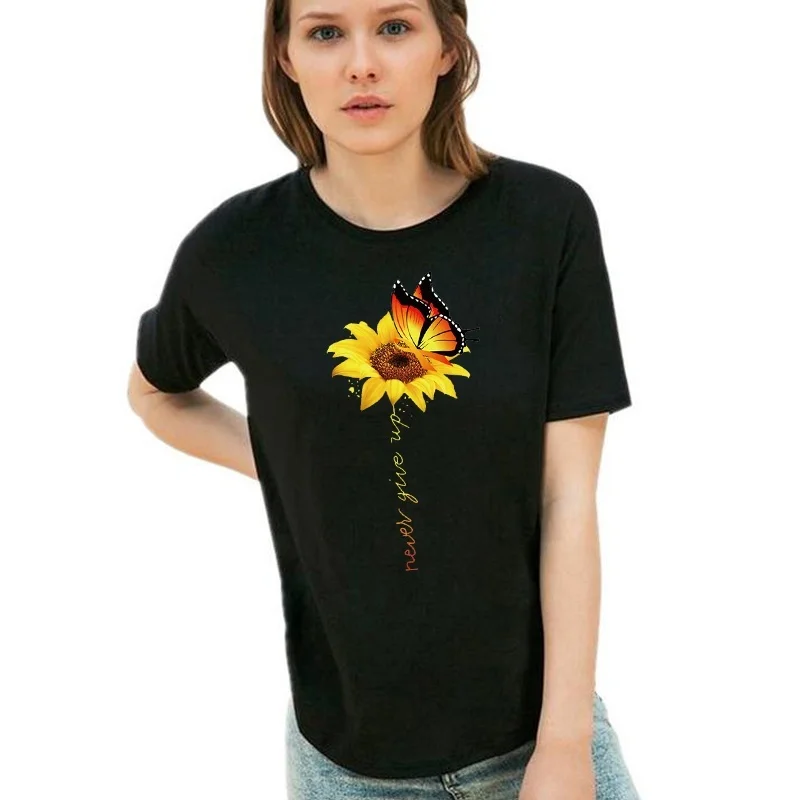 

Summer Fashion Women T-shirt Sunflower and Letter Printed graphic tees Hipster Grunge T shirt