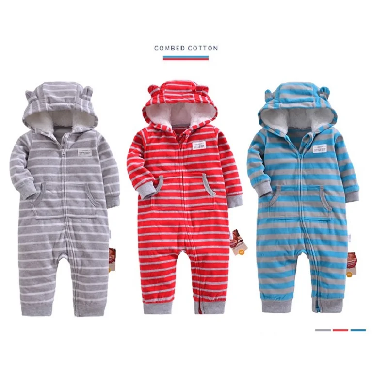 

2019 autumn fleece baby rompers coats for infant clothes hooded with ear lovely camo jumpsuits for baby clothes
