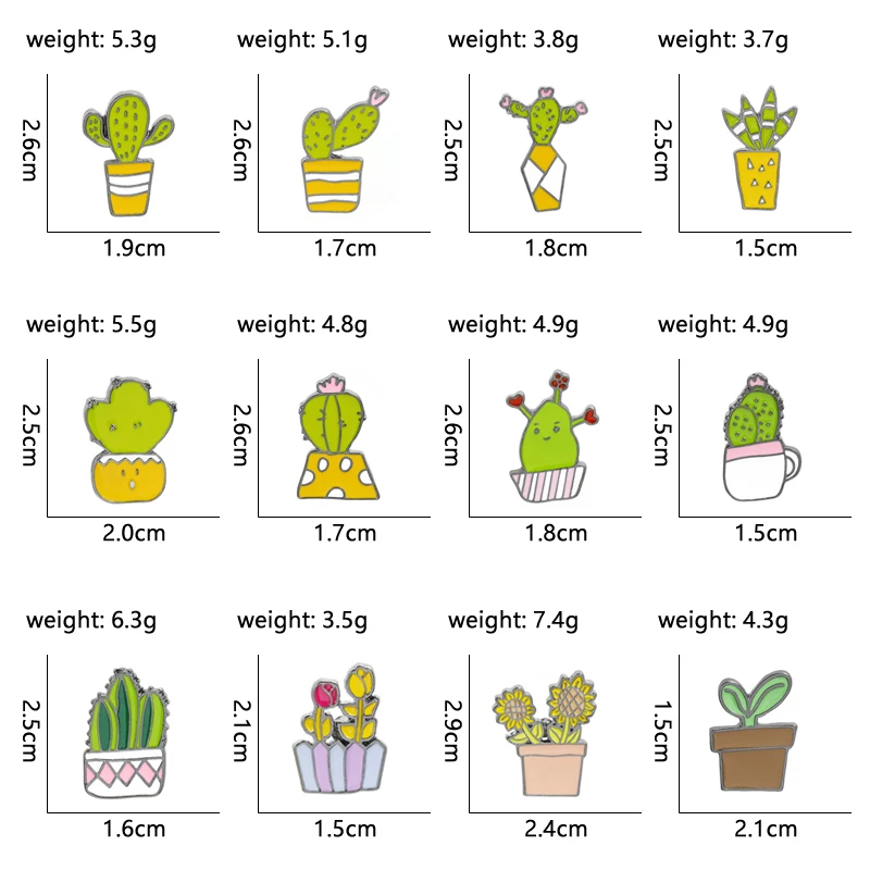 Модные Мультяшные кактусы броши в форме цветка розы и булавки милые мини зеленые растения в горшках эмаль для женщин мужчин куртка с брошью значок булавка