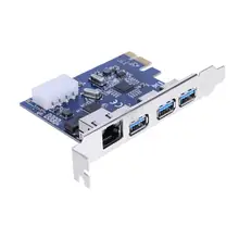 PCI-E PCI Express to External 3 Port USB 3.0 and Gigabit Network Ethernet Card Adapter Converter Add On Cards for PC Desktop